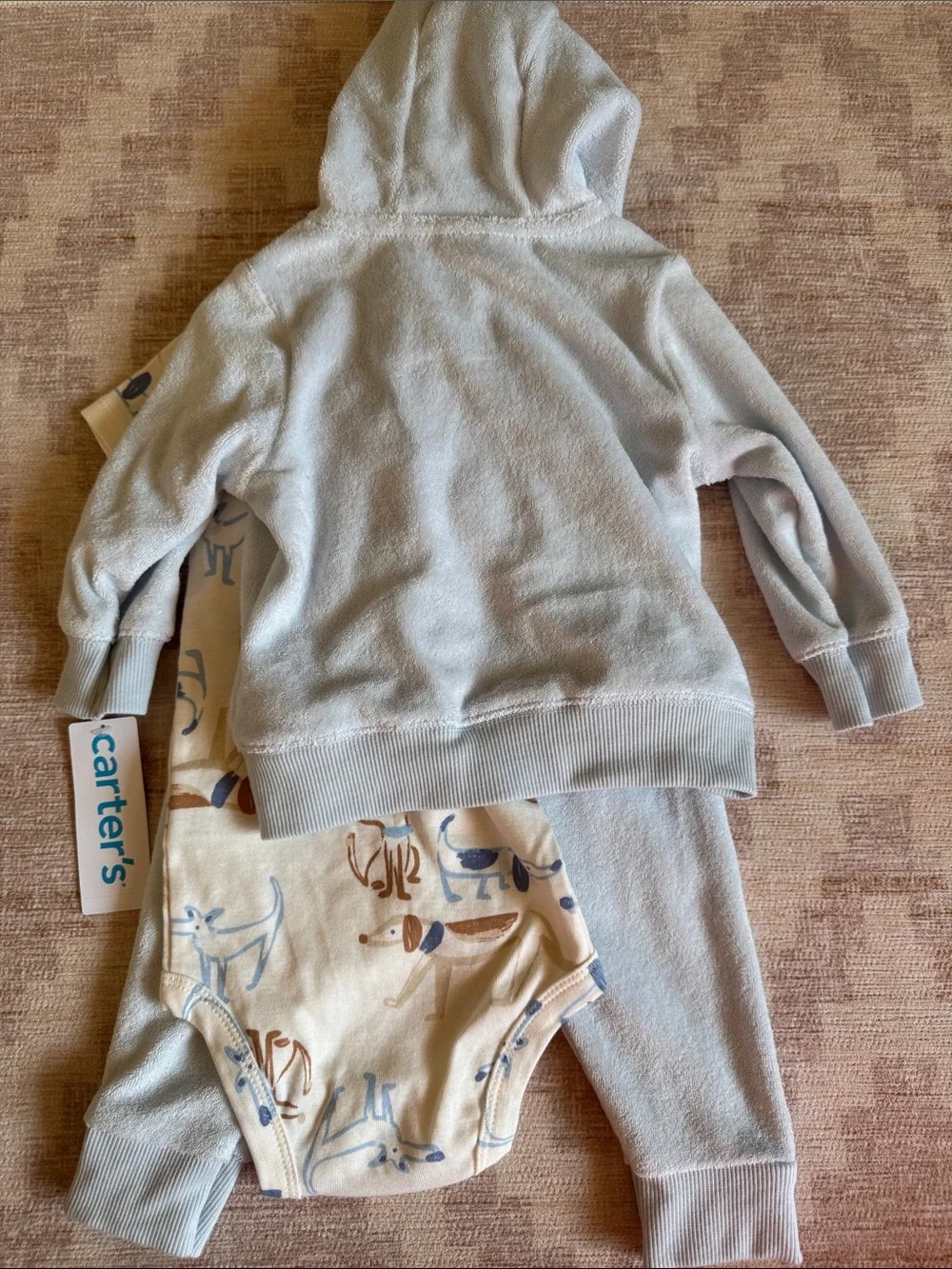 Carter's Light Blue Terry Dog Hoodie & Pants and Dog Bodysuit Set 6M NWT